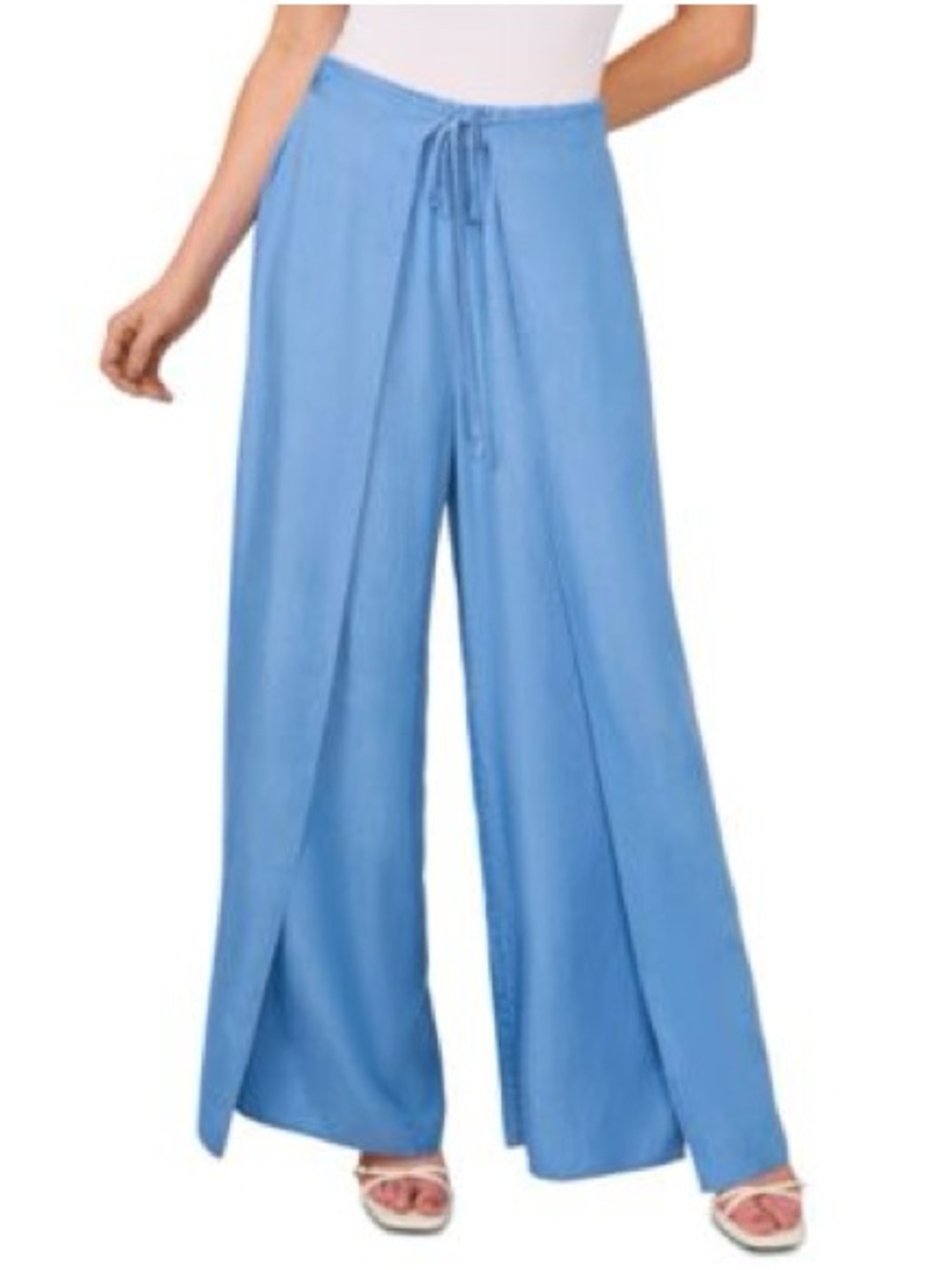 CeCe Light Blue Wide-Leg Drawstring Pants